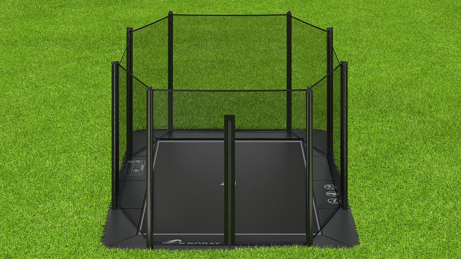 Akrobat Trampoline Orbit - Flat to the Ground - 380 x 250 cm - Zwart / Zwart - met Veiligheidsnet