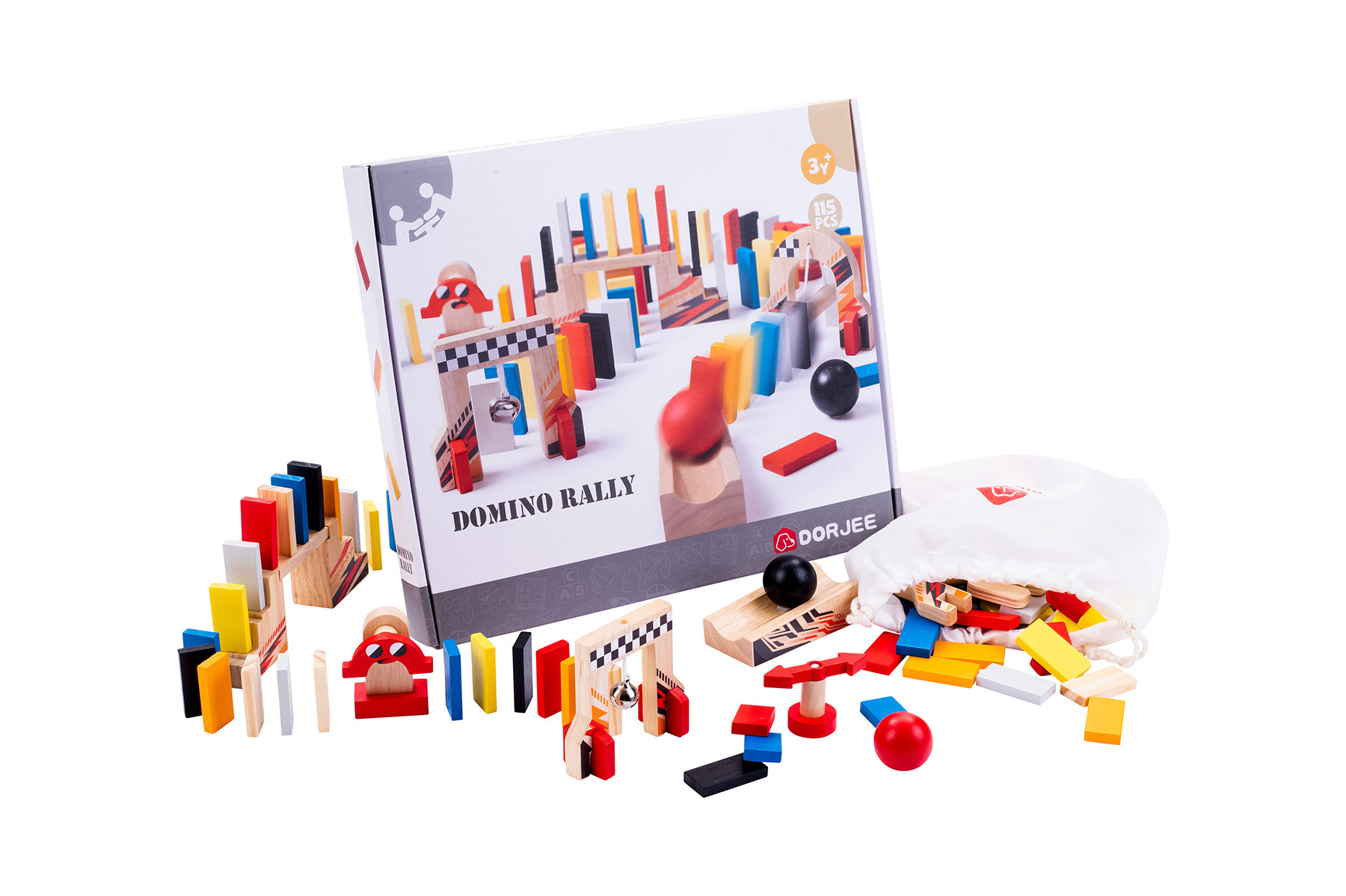 Dorjee Dominostenen Rally - Hout - 115 stuks