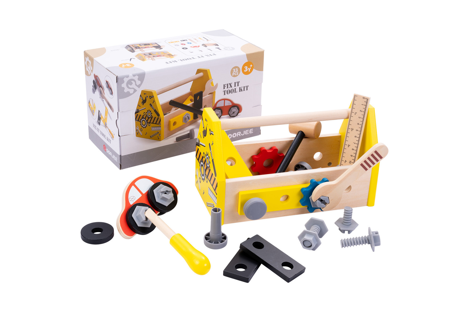 Dorjee Gereedschapskist - Hout - 12 x 25 x 15 cm - Geel