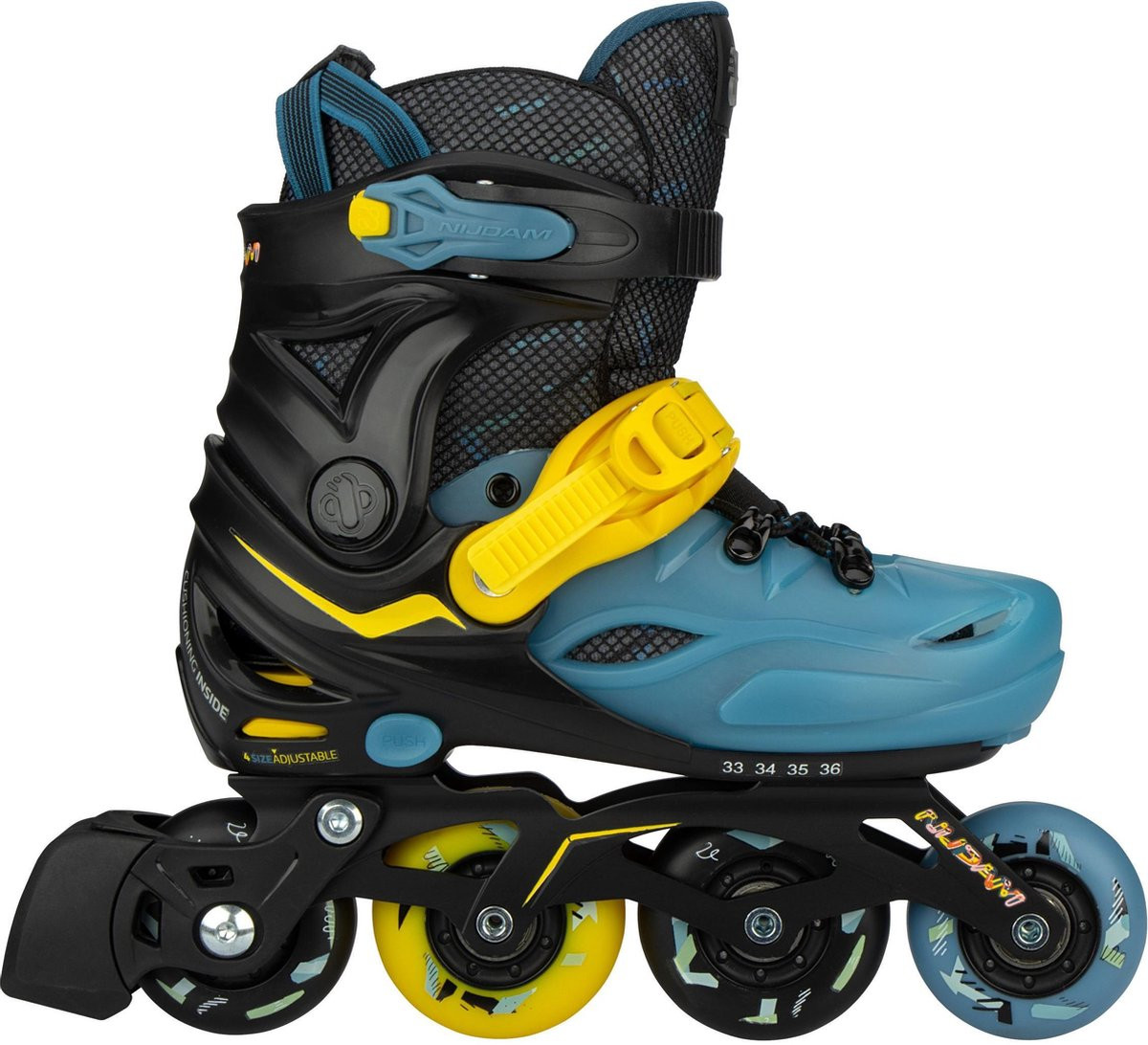 Nijdam Blacktop Game Inline Skates - Verstelbaar - Maat 37-40 - Zwart / Blauw / Geel