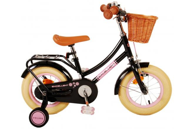 Volare Excellent Kinderfiets - 12 inch - Zwart - met Mandje