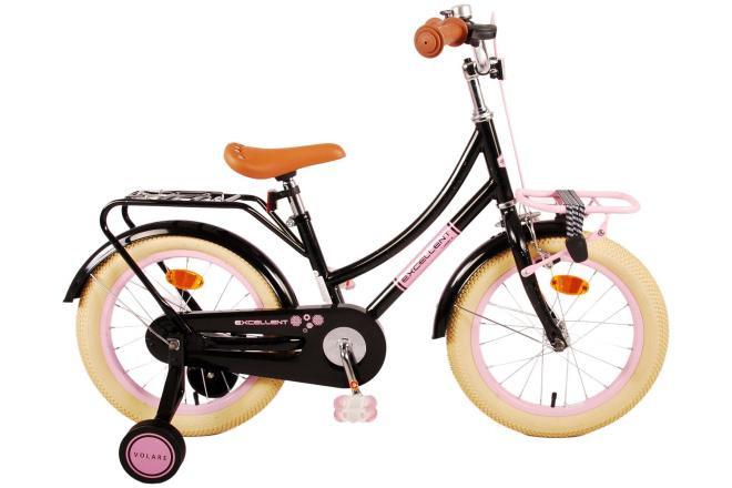 Volare Excellent Kinderfiets - 16 inch - Zwart - met Voordrager - 95% afgemonteerd