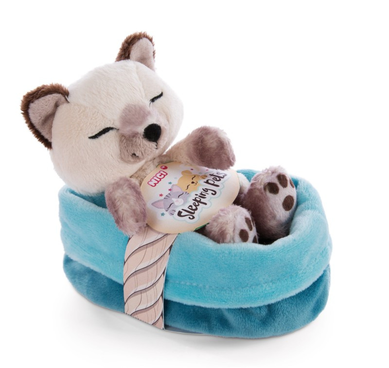 Nici Sleeping Pets Knuffel - Kat Siamees Slapend in Mand - 12 cm