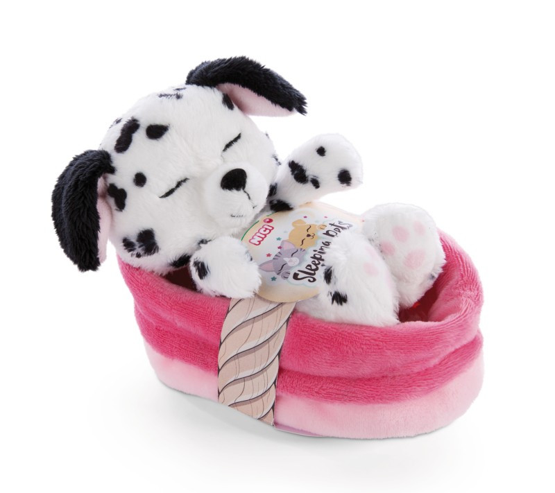 Nici Sleeping Pets Knuffel - Puppy Dalmatiër Slapend in Mand - 12 cm