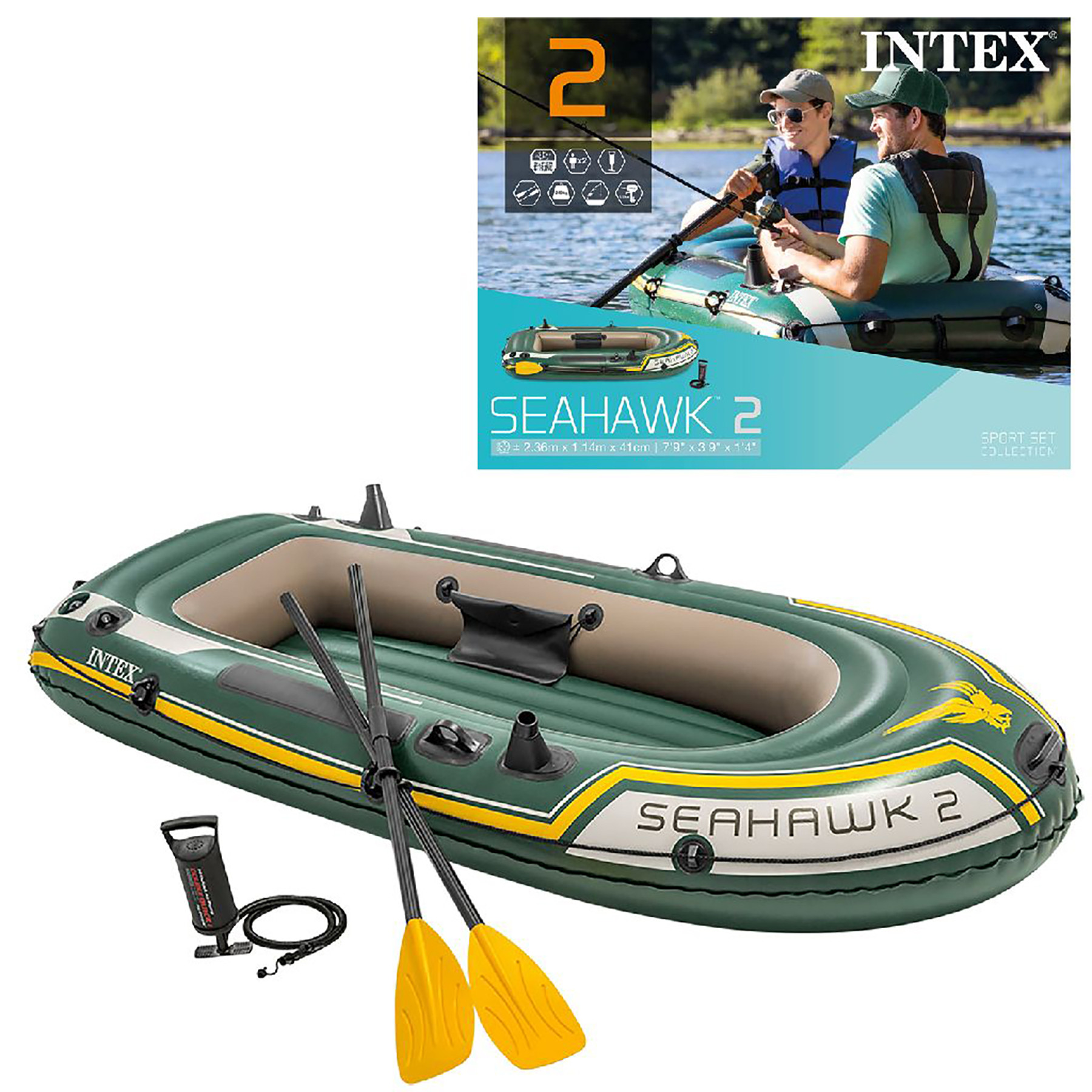 Intex Opblaasboot Seahawk 2 - 2 Personen - 236 x 114 x 41 cm - met Peddels en Pomp