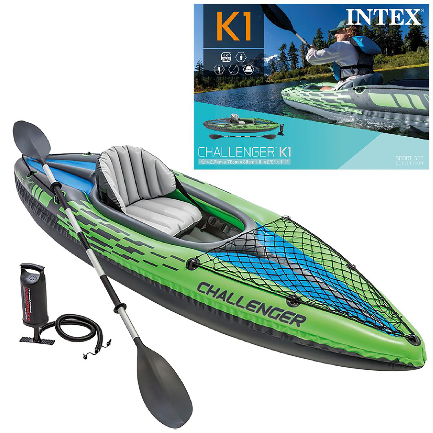 Intex Kayak Challenger K1 - 1 Persoons - Blauw/Groen