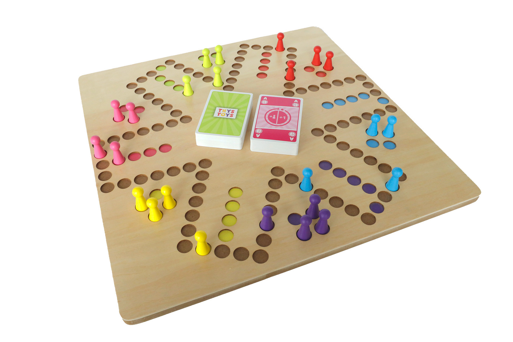 Keezen Keezenspel Hout - Houten bordspel dubbelzijdig - 2 tot 6 spelers - 40 x 40 cm - met echte Keezen Speelkaarten