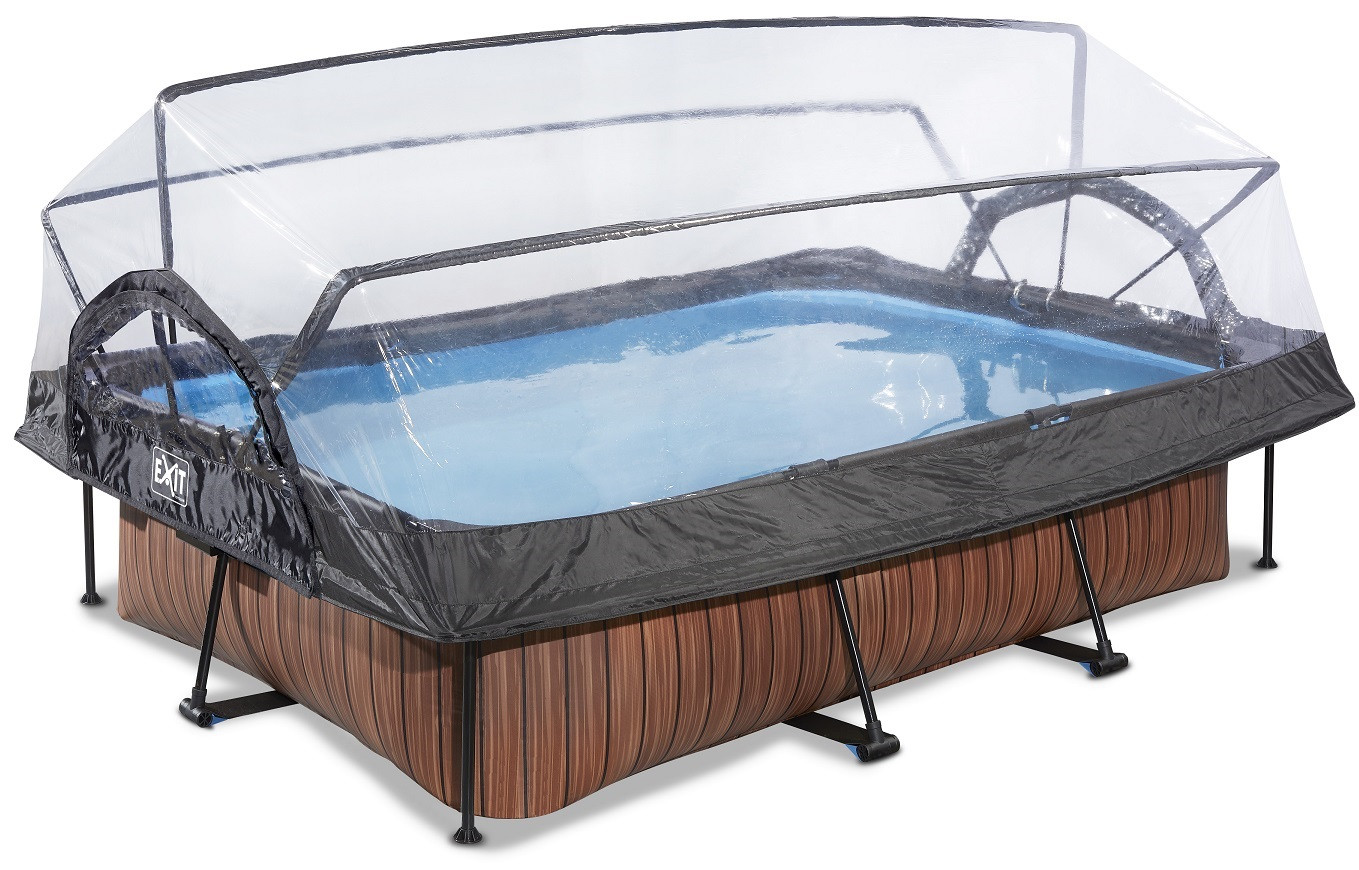 EXIT Frame Zwembad - Wood - met Overkapping en Filterpomp - 300 cm x 200 cm x 65 cm  - Bruin