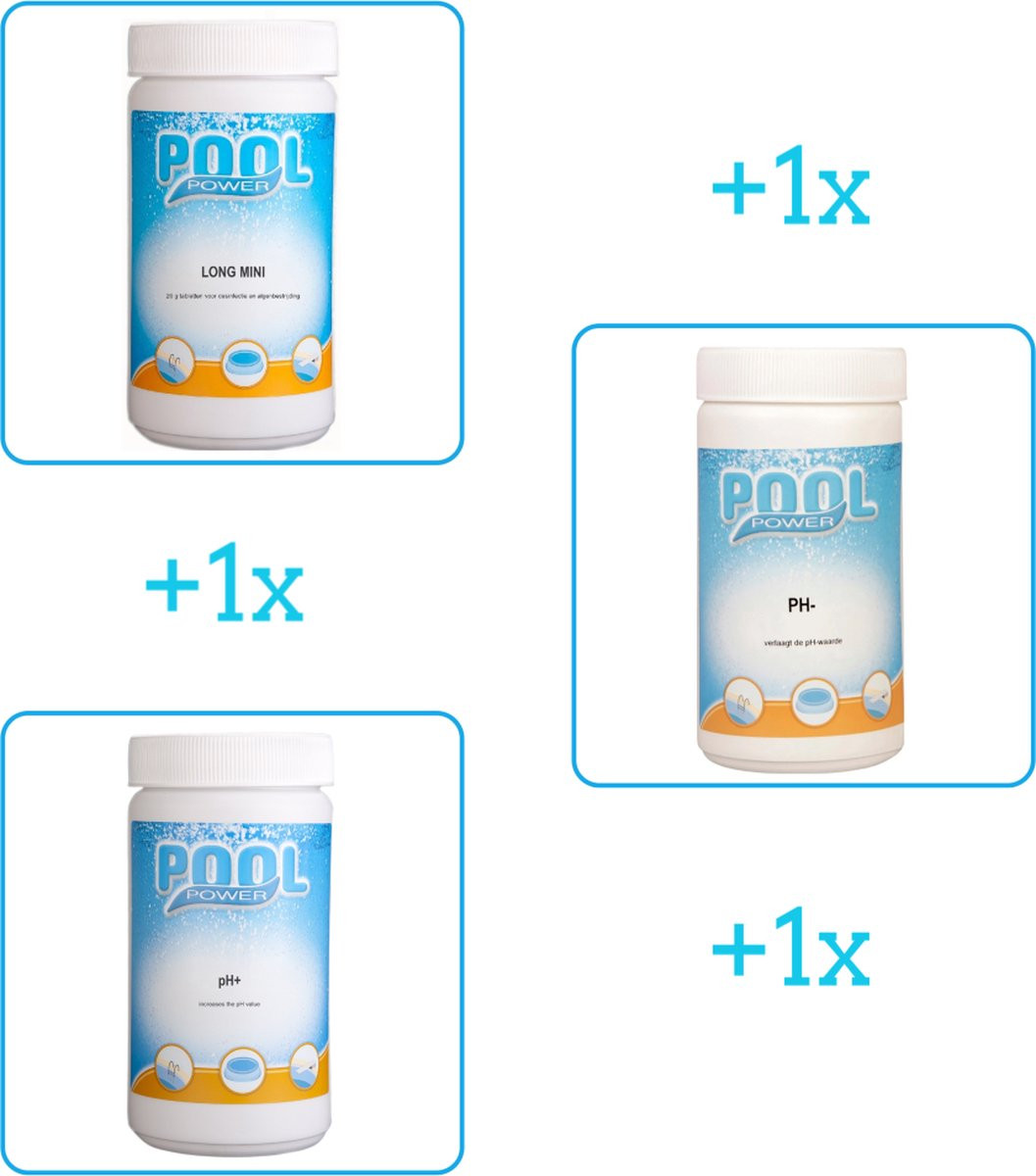 Zwembad Onderhoudsbundel - Zwembad Onderhoud Starterspakket bevat Chloor - PH-min en PH-plus - Ideaal voor Opzetzwembaden (3-delig)