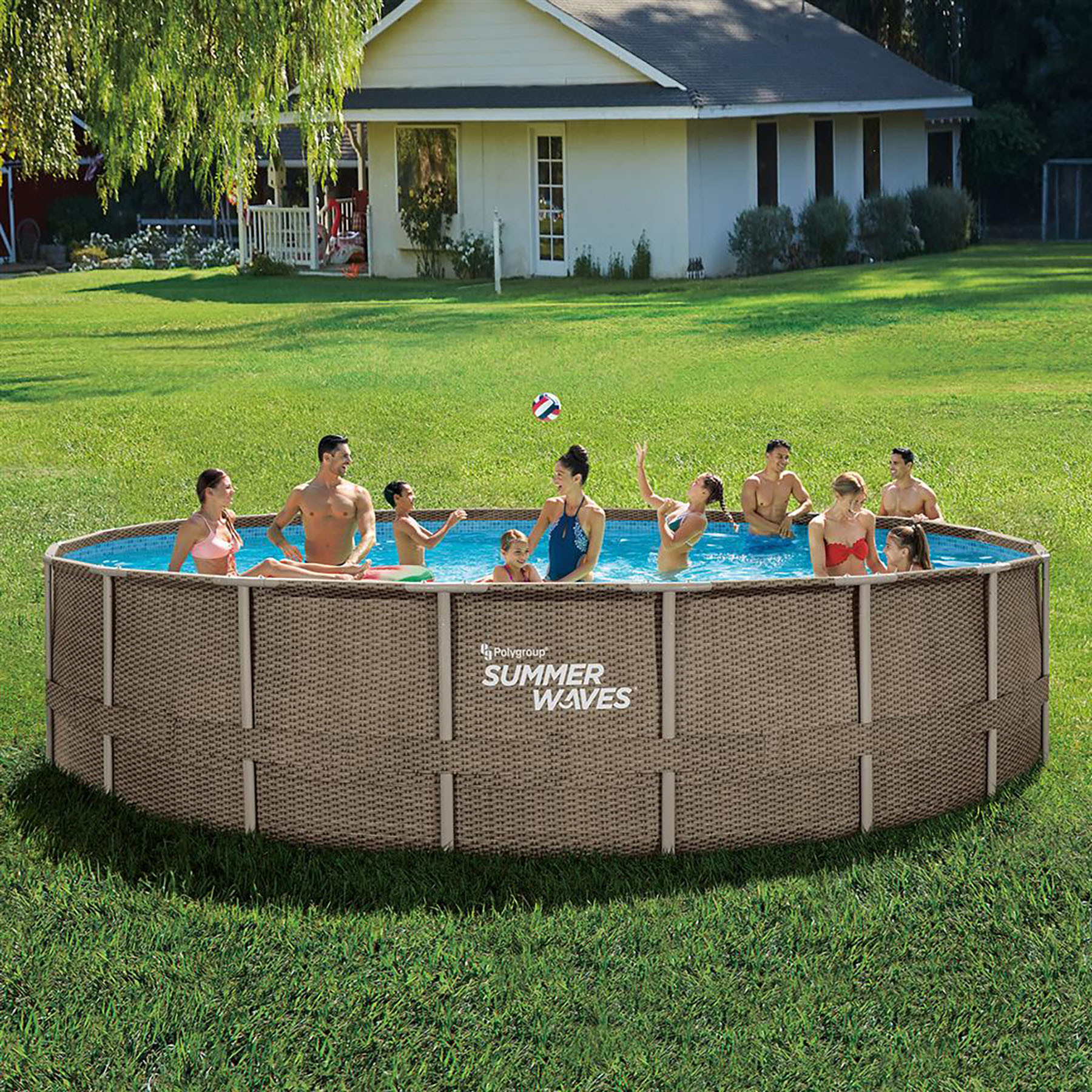 Elite Frame Zwembad - ø 610 x 122 cm - Bruin Wicker - Complete set: Filterpomp Trap Grondzeil Afdekhoes en meer