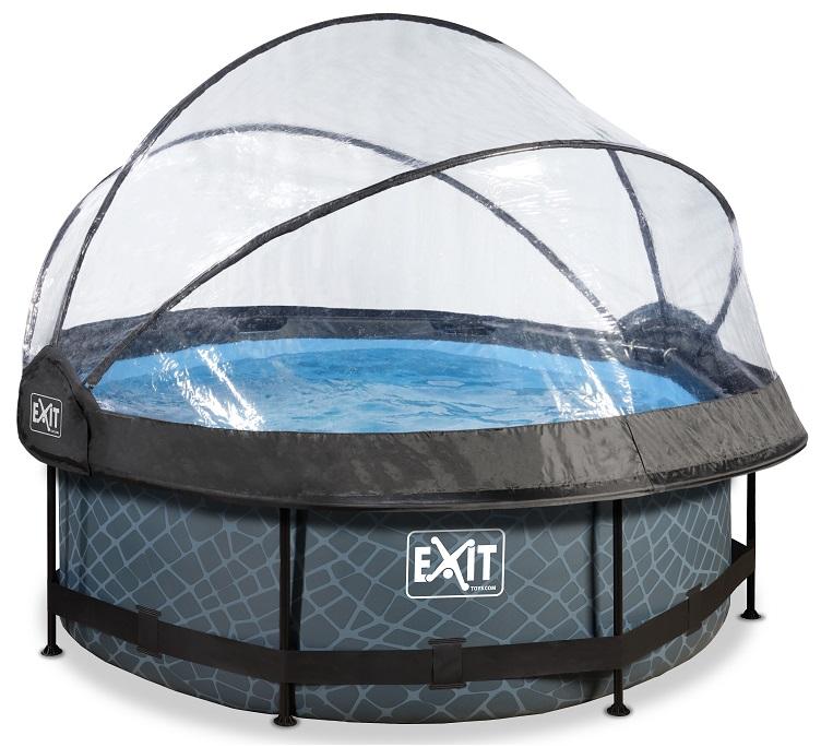 EXIT Frame Zwembad - Stone - ø 244 x 76 cm met Overkapping en Cartridge Filterpomp
