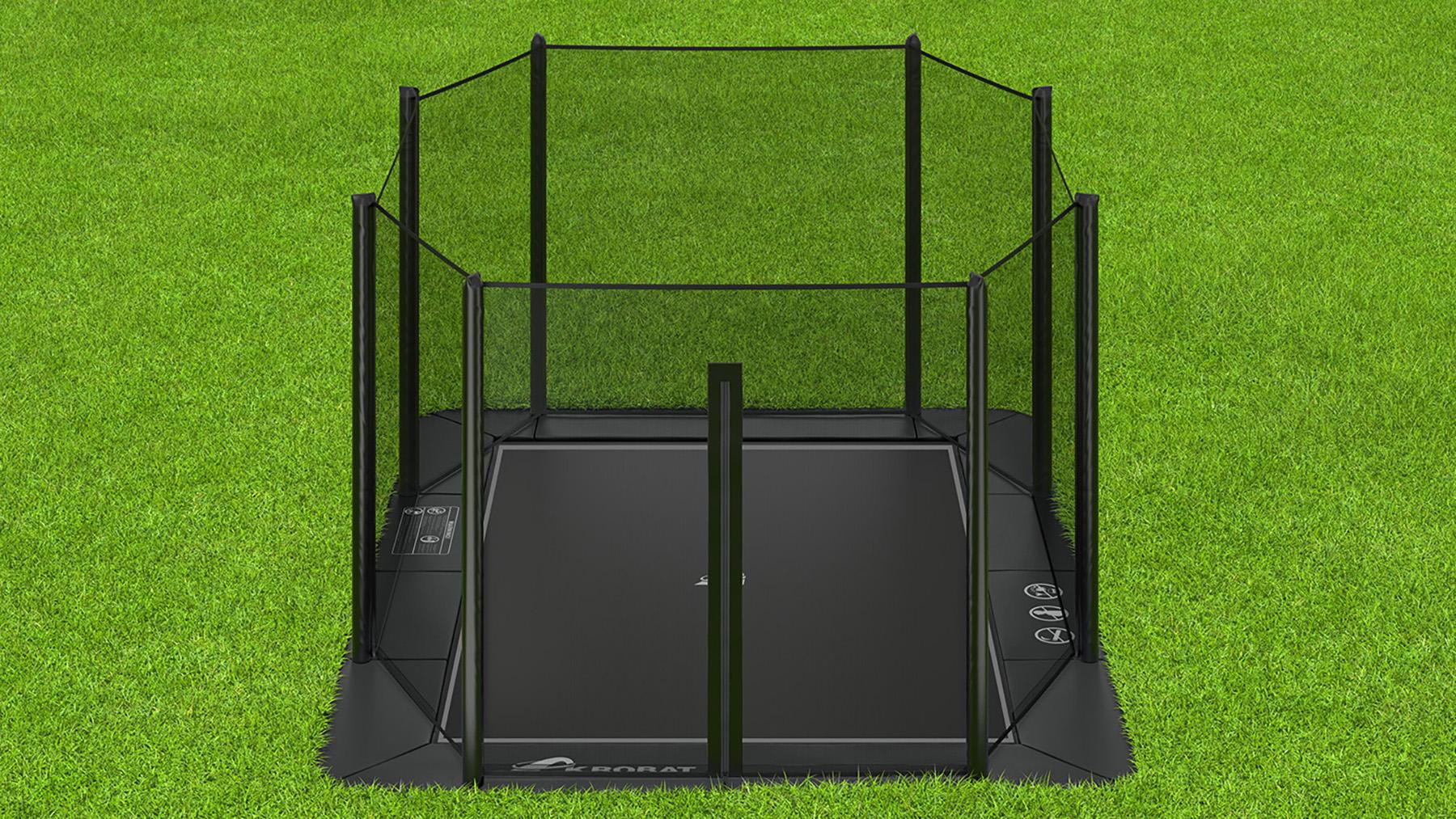 Akrobat Trampoline Orbit - Flat to the Ground - 335 x 224 cm - Zwart / Zwart - met Veiligheidsnet