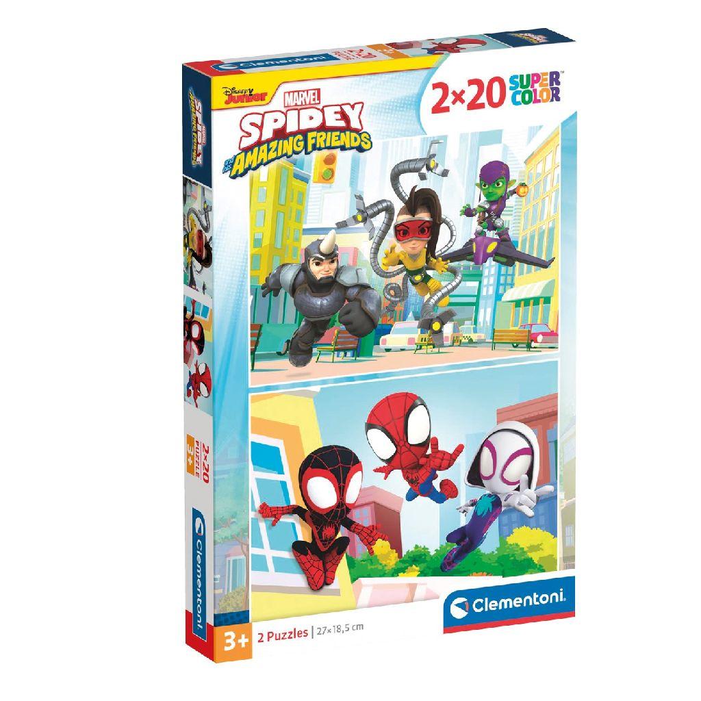 Clementoni - Marvel Spidey en Zijn Geweldige Vrienden - Set van 2 Puzzels - 2 x 20 Stukjes