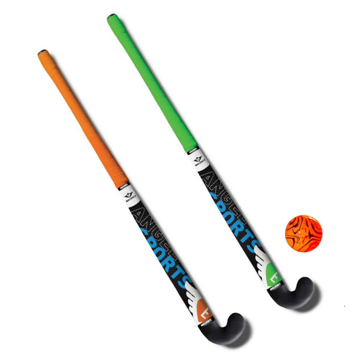 Hockeyset Kunststof - 2 stuks - Inclusief Bal en Tas - 30 inch - Oranje en Groen
