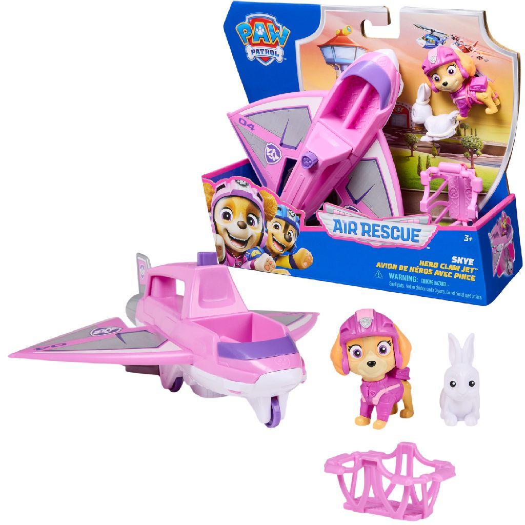 PAW Patrol - Luchtredding - Skye speelfiguur en Hero Claw Jet-vliegtuig met opklapbare klauw, reddingsmand en konijn
