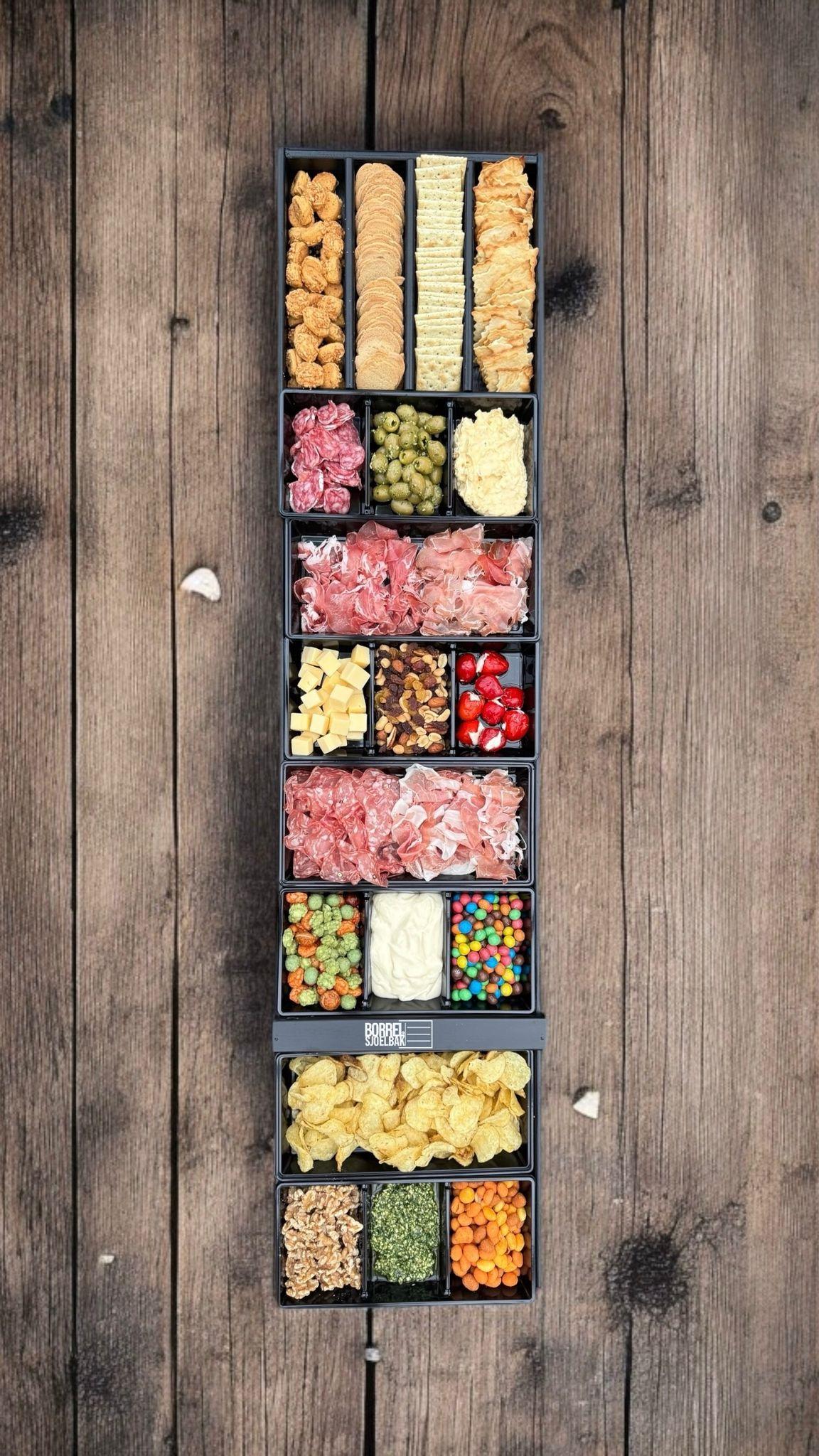 Borrelsjoelbak Zwart - Hapjesplank met Uitneembare Bakjes - 120 cm - Borrelplank  