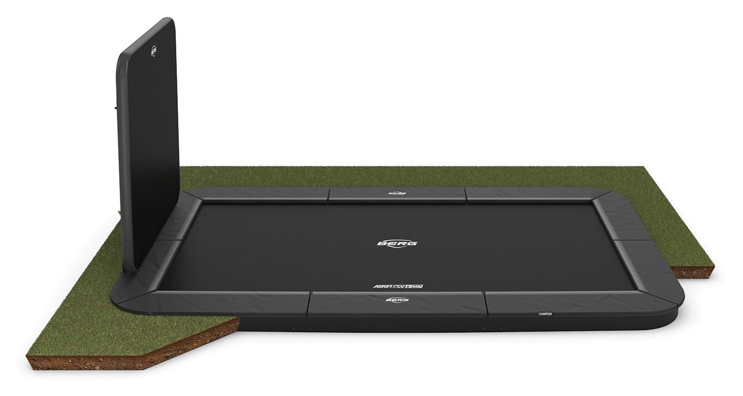 BERG Trampoline Ultim Champion - FlatGround 500 x 300 cm - Antraciet Grijs - met AeroWall - AirFlow PRO Springmat - Twinspring