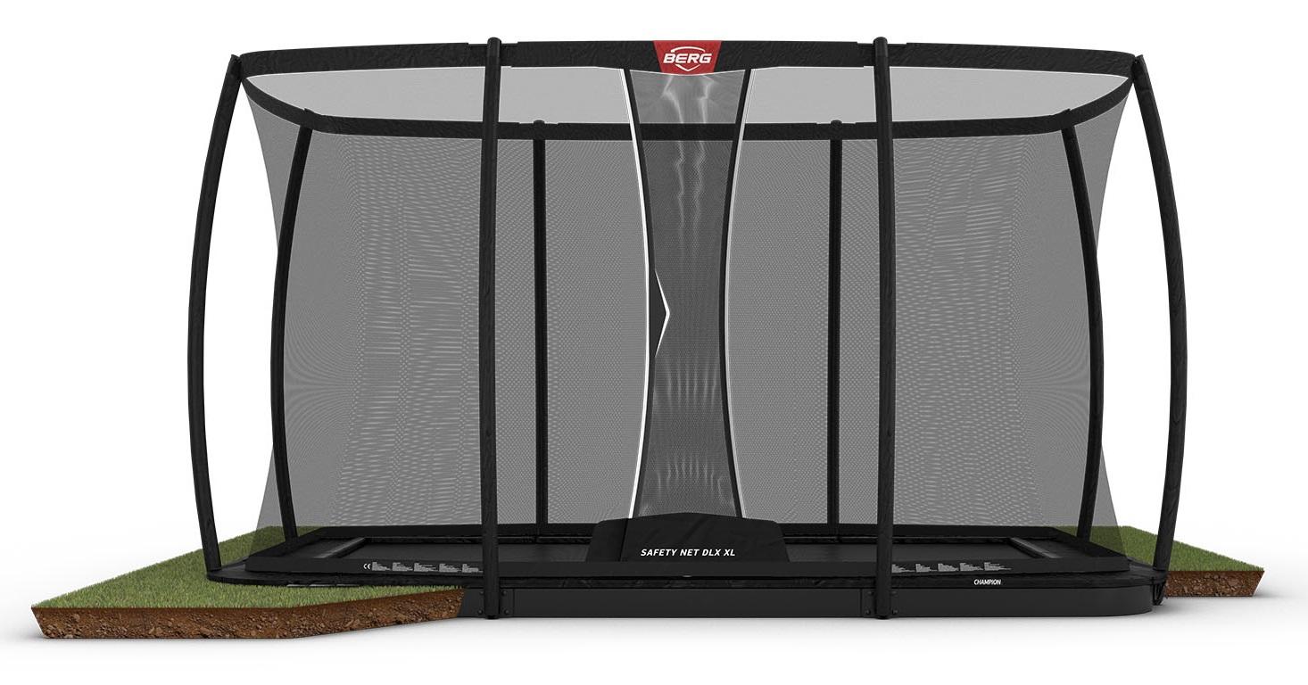 BERG Trampoline Ultim Champion met Veiligheidsnet - Safetynet Deluxe XL - FlatGround - 410 x 250 cm - Zwart Limited Edition - AirFlow PRO Springmat - Twinspring