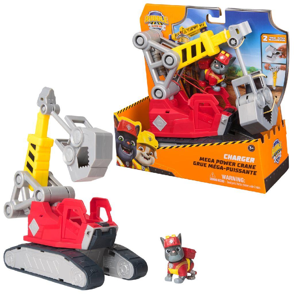 Rubble & Crew Chargers megagrijpkraan, speelgoedtruck met Charger-figuur en 2 afneembare stuks gereedschap, PAW Patrol-speelgoed