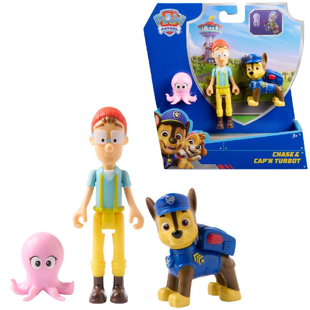 PAW Patrol - Speelfigurenset met 3 verzamelfiguren van Chase, Kapitein Turbot en baby-octopus