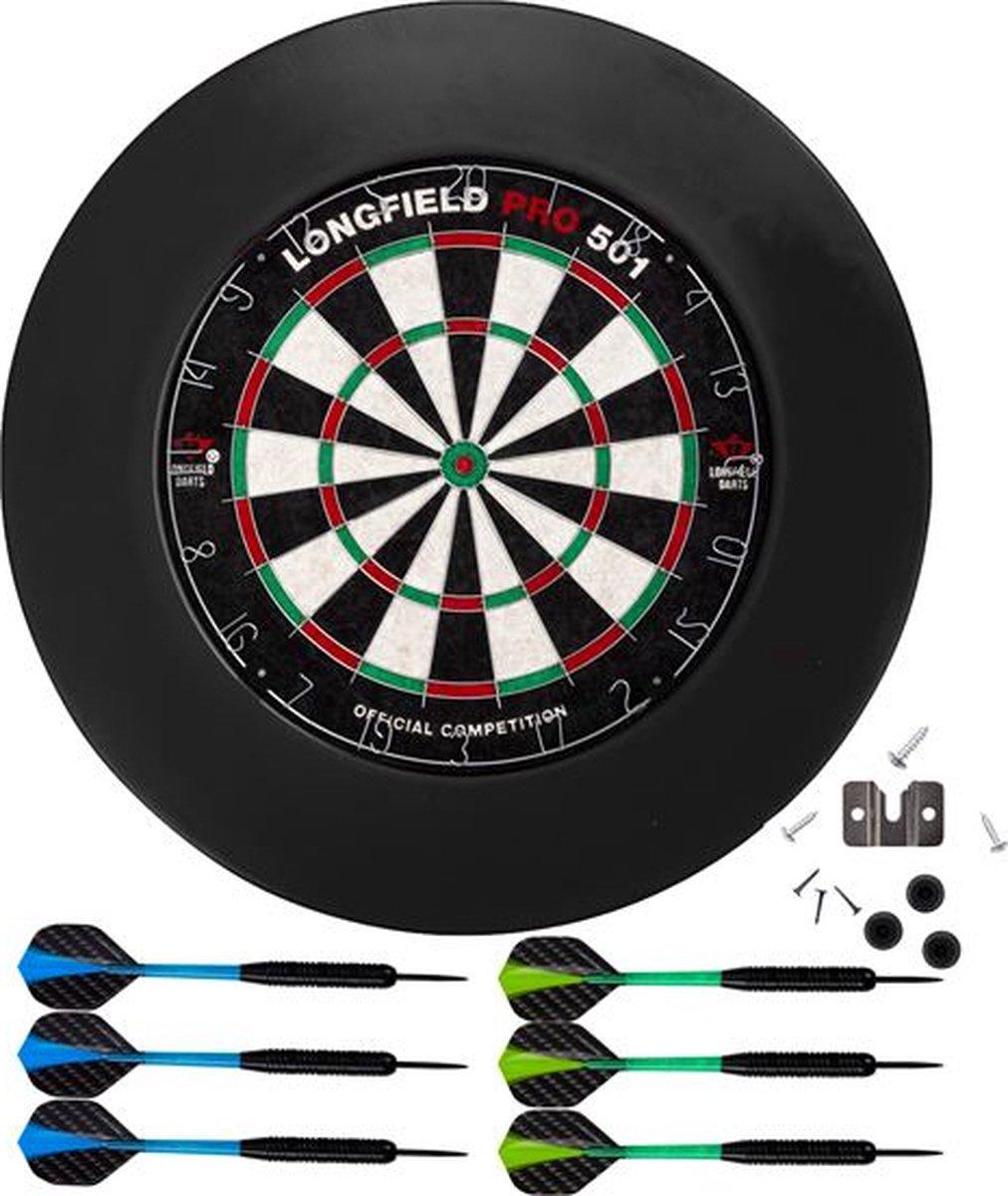 Bundelpakket - Dartboard Sisal Pro501 inclusief PU Surround Ring - Zwart - met 2 Sets Darts 22 Gram
