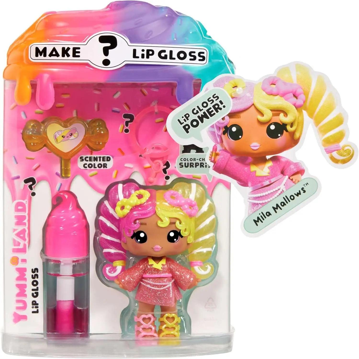 Yummiland Lip Gloss Doll: Mystery Color Change - Mila Mallows Doll - Inclusief 1 pop, DIY Lip Gloss + Afneembare Sleutelhanger, Cosmetisch Spel, Verzamelbaar