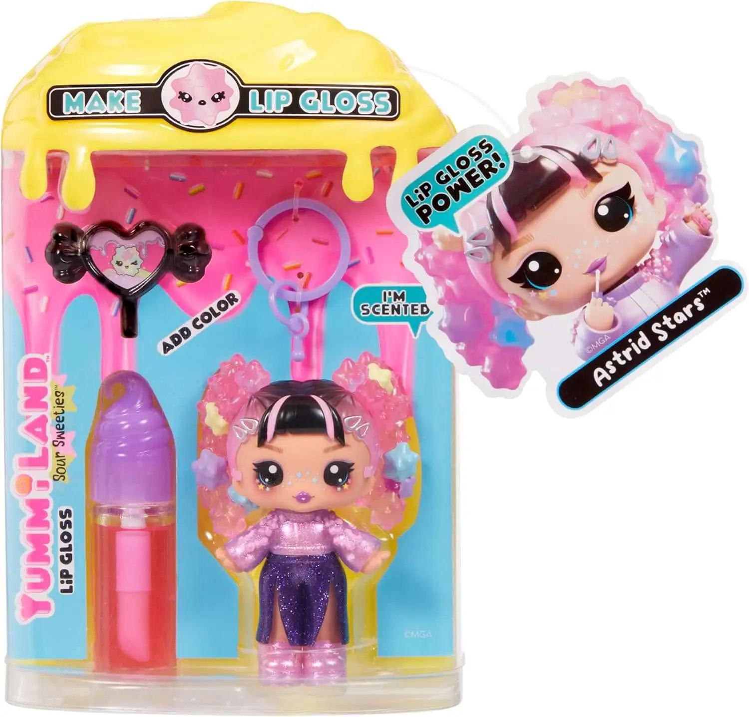 Yummiland Lip Gloss Doll: Sour Sweeties - Astris stars - Inclusief 1 pop, DIY Lip Gloss + Afneembare Sleutelhanger, Cosmetisch Spel, Verzamelbaar