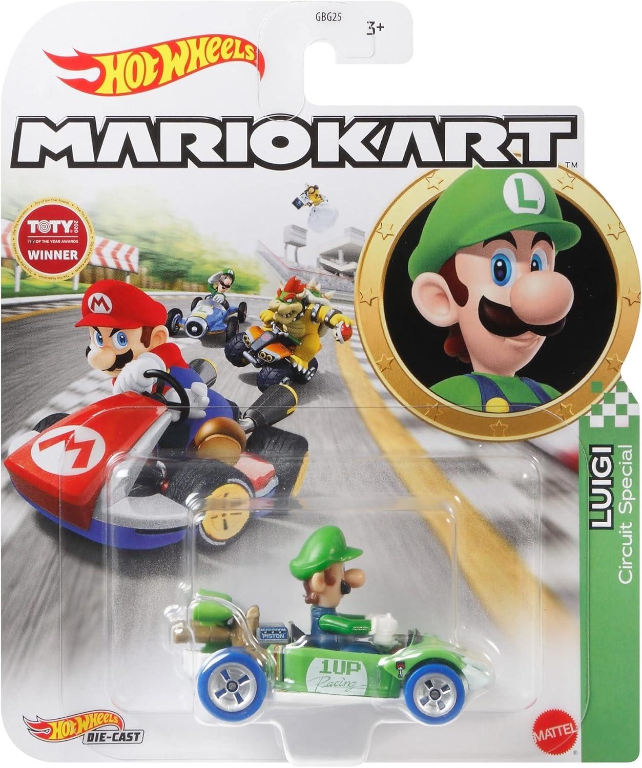 Hot Wheels Speelgoed, kleur Mattel GRN18, Luigi Circuit Special Mario Kart Character Car Diecast 1:64 schaal