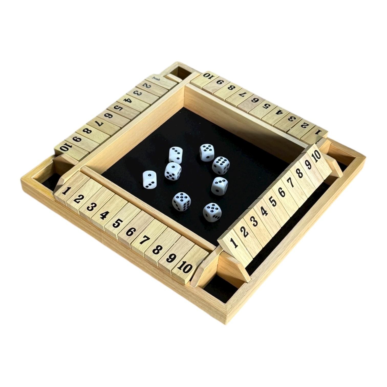 Shut the Box - 4 spelers - bordspel inclusief 2 houten dobbelstenen - 29 x 29 x 3,5cm