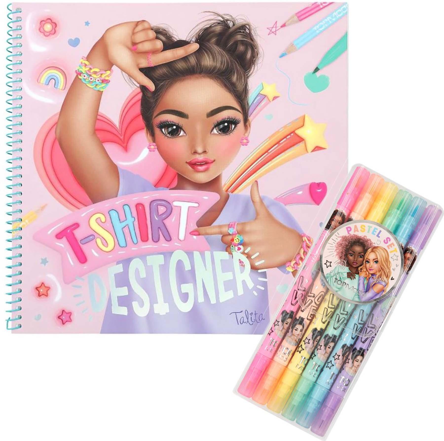TOPModel T-Shirt Designer Kleurboek en Pastel Viltstiften Kado Pakket - Top Model - Creatief Cadeau