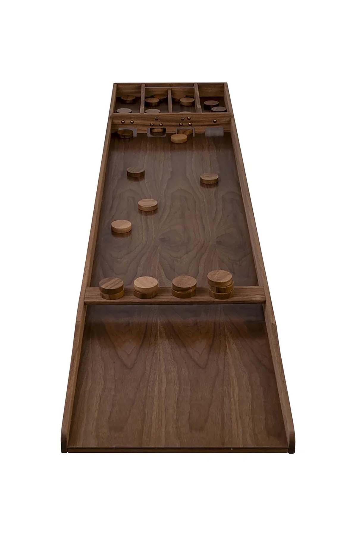 Sjoelbak Walnoot hout - Wedstrijd Sjoelbak - 200 cm - Bruin gelakt - extra zware kwaliteit - Massief Walnoot