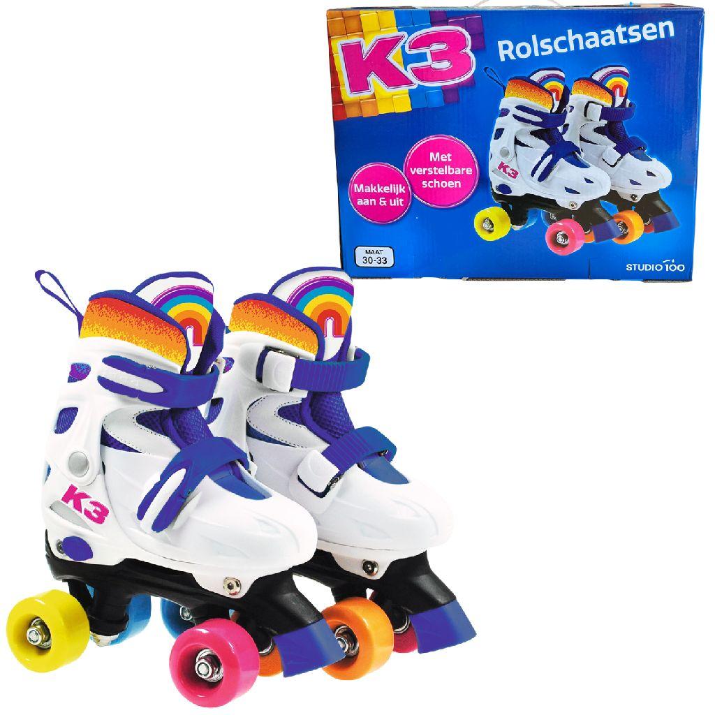 K3 - Rolschaatsen - Verstelbaar in 4 maten - Maat 30/33 - Met stopper - Wit -Regenboog