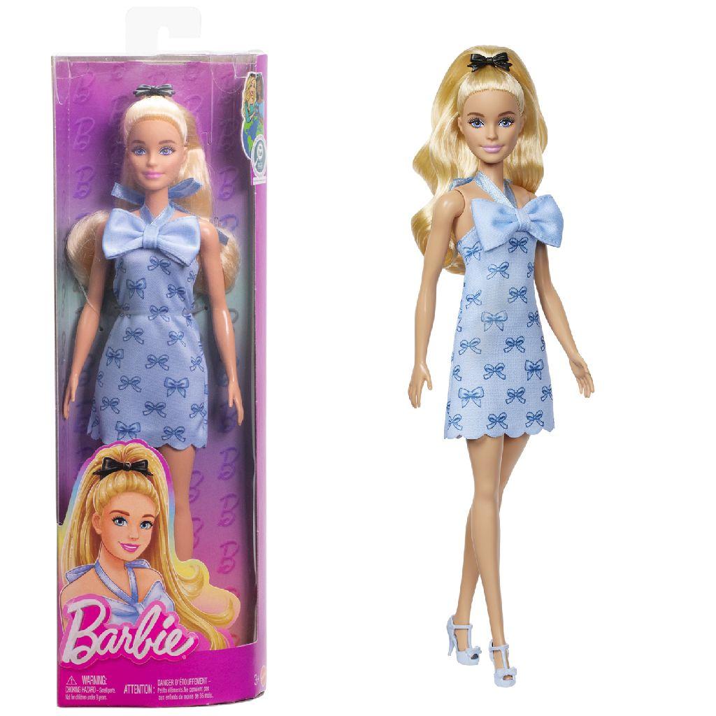 Barbie Pop - Pop met Blond Haar en Blauw Halterjurkje met strik