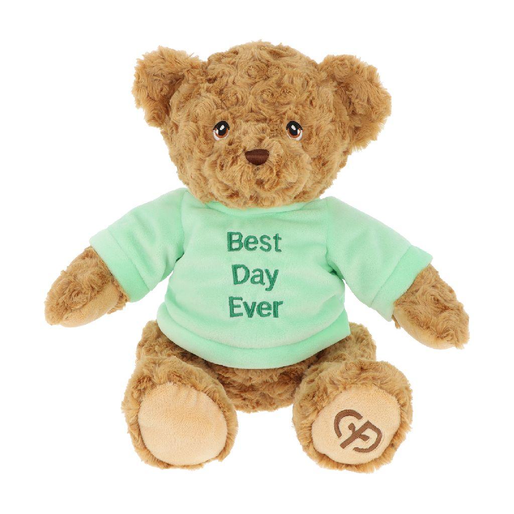 Knuffelbeer - Teddy Bear 30cm - Groen Shirt - Best Day Ever