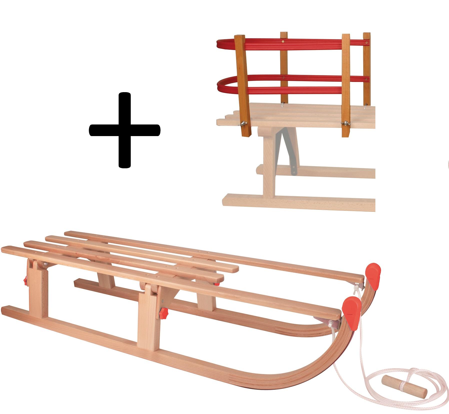 Nijdam Vouwslee - Slee - Slede - Hout - Opklapbaar - met Rugleuning en Trekkoord - XL - 110 cm - Rood