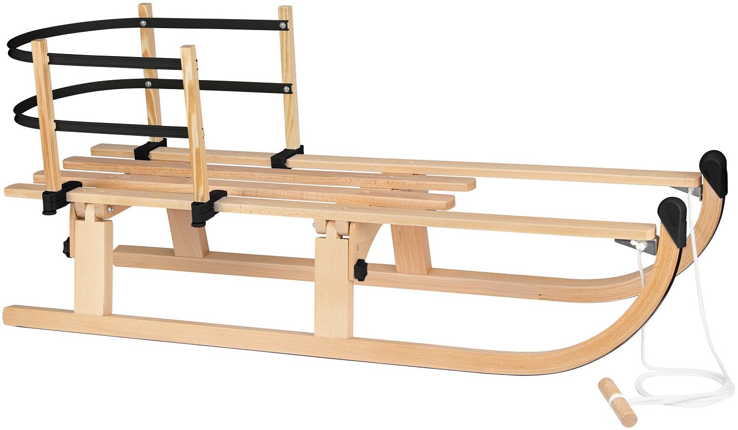 Nijdam Vouwslee met Rugleuning en Trekkoord - Slee - Slede - Opklapbaar - XL - 110 cm - Hout - Zwart