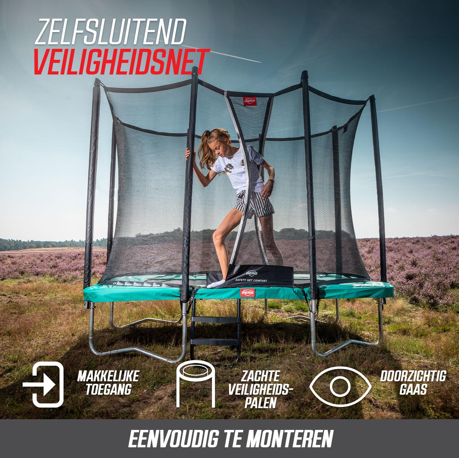 BERG Trampoline Favorit met Veiligheidsnet - Safetynet Comfort - InGround - 330 cm - Groen