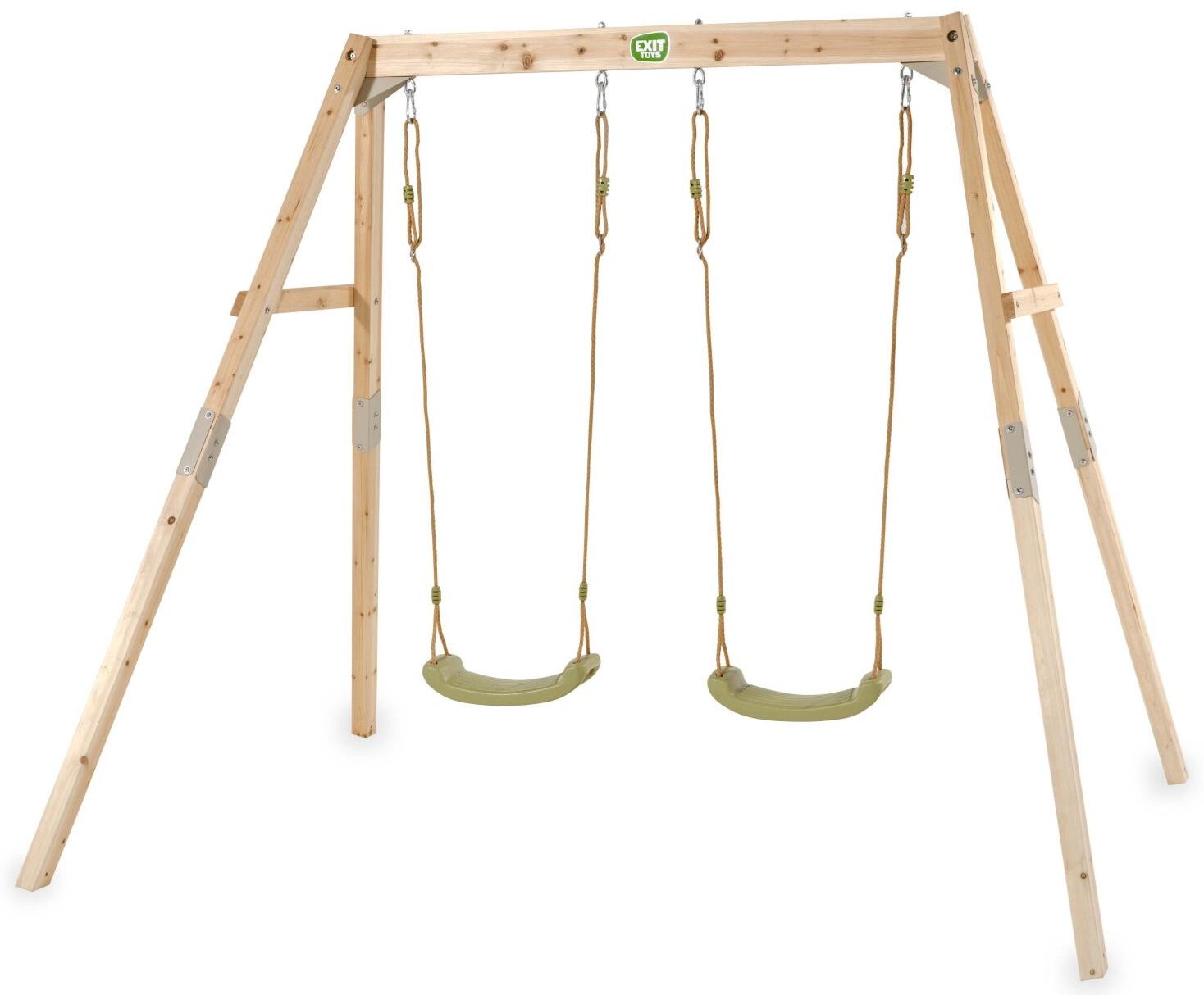 EXIT Silvi houten dubbele schommel - met 2 groene schommels