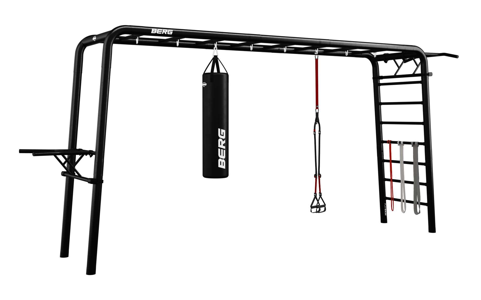 BERG PlayBase Extra Large TL 3-in-1 Speeltoestel - XL - met Rekstok en Ladder - SPORTS SET - met dipstang, optrekstang, bokszak, fitness touw, fitness elastieken