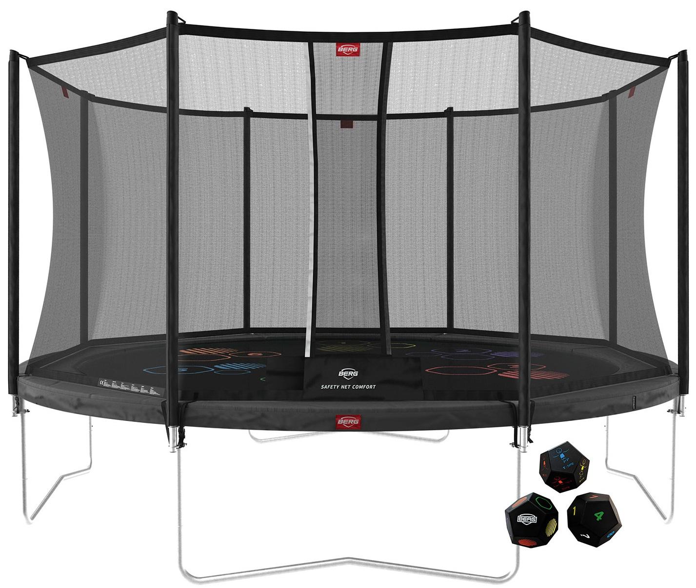 BERG Trampoline Favorit Levels met Veiligheidsnet - Safetynet Comfort - 430 cm - Antraciet Grijs - AirFlow Springmat