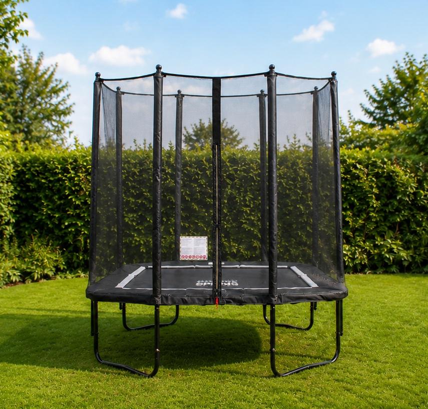 SPRING Trampoline met Veiligheidsnet - 214 x 153 cm (5x7ft) - Rechthoekig - Zwart