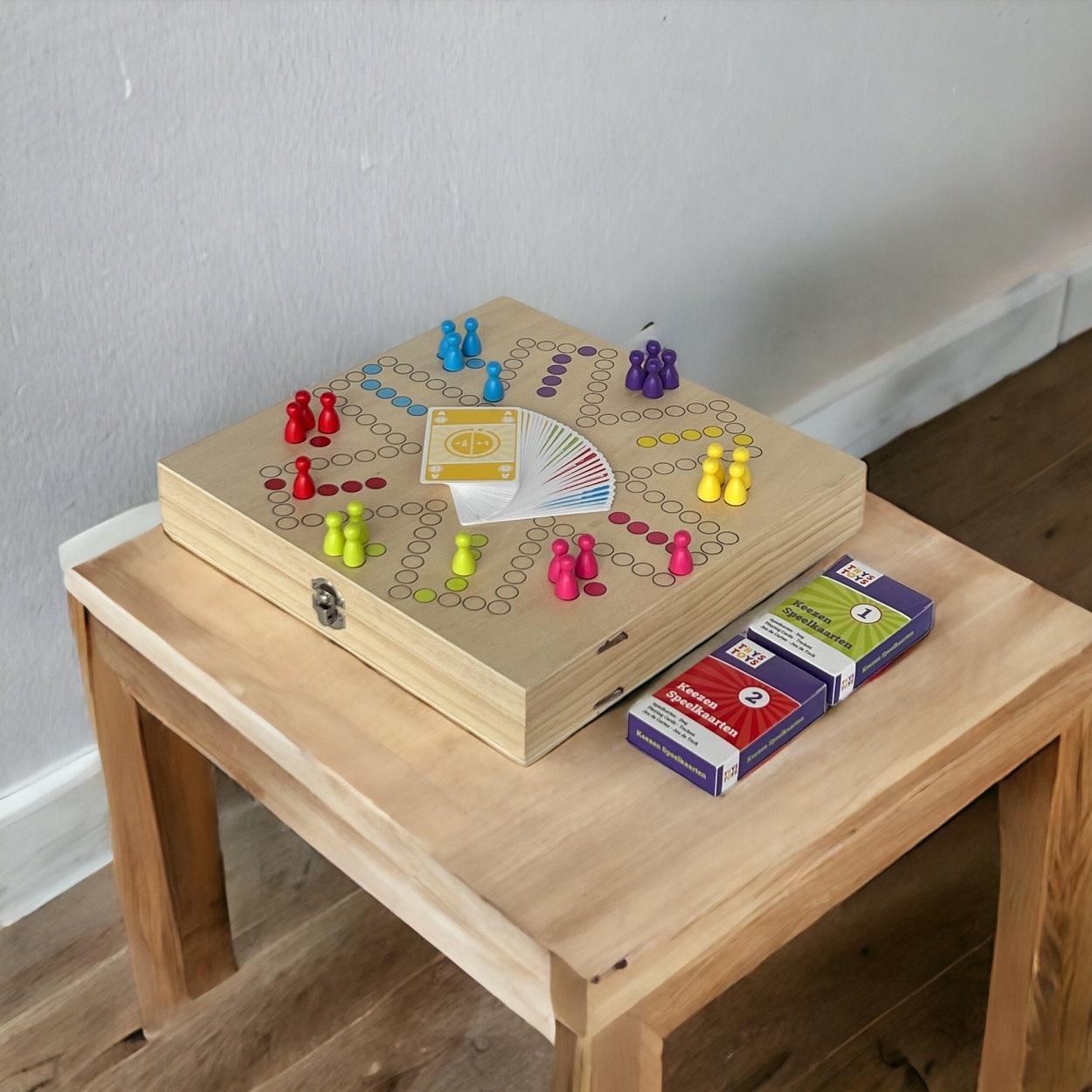 Keezenspel en Slingpuck XXL - Hout - Deluxe - Dubbelzijdig - Opklapbaar - 2 tot 6 Spelers - Tabletop Speed Shuffle 60x30 cm - Houten Keezen Bordspel 30x30 cm