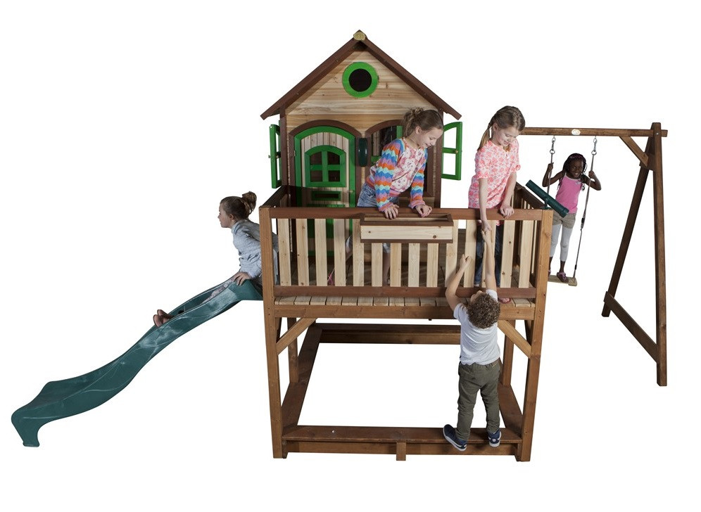 Speelhuis Axi Liam met Schommel - Houten Speelhuisje met Glijbaan 