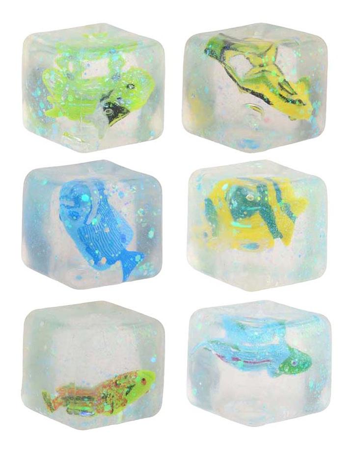Slow Rise Glitter Squishy kubus met vis