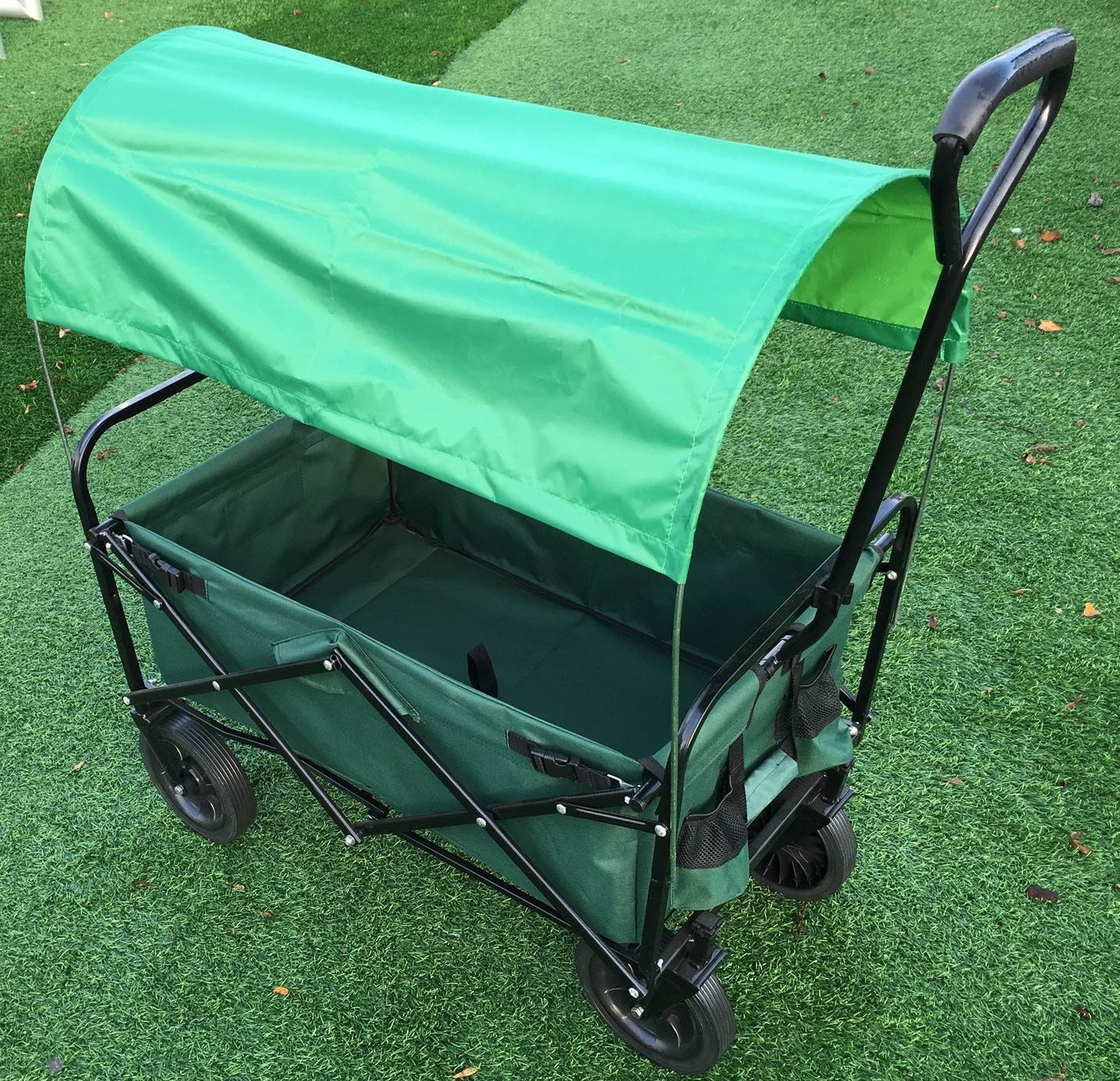 Bolderkar / Bolderwagen met Massieve Wielen en Huif - Opvouwbaar - Groen