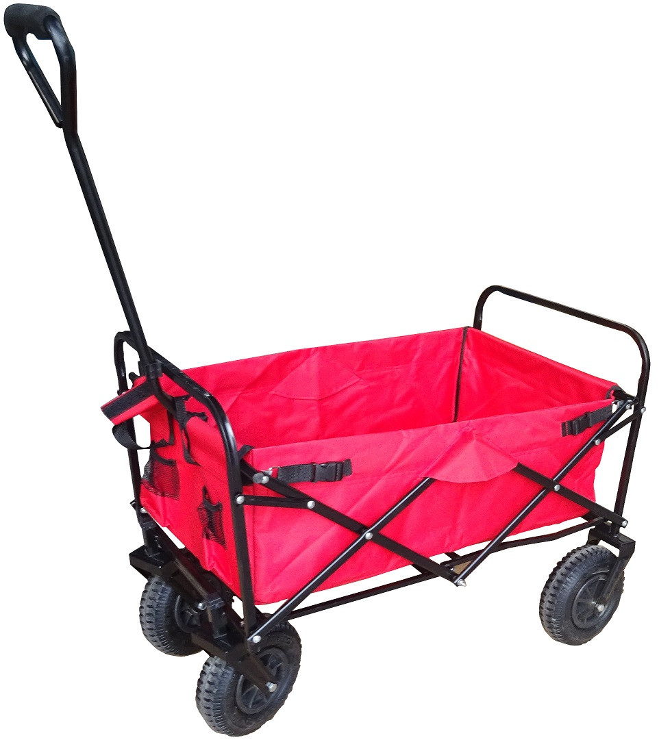 Bolderkar / Bolderwagen opvouwbaar rood met luchtbanden