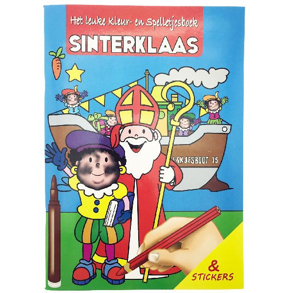 Sinterklaas en Piet - Kleurboek - Spelletjesboek met Stickers A4 formaat