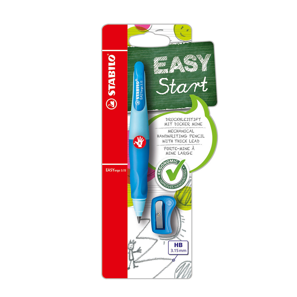 Stabilo Easy 3.15 - Rechtshandig - Blauw - met Puntenslijper