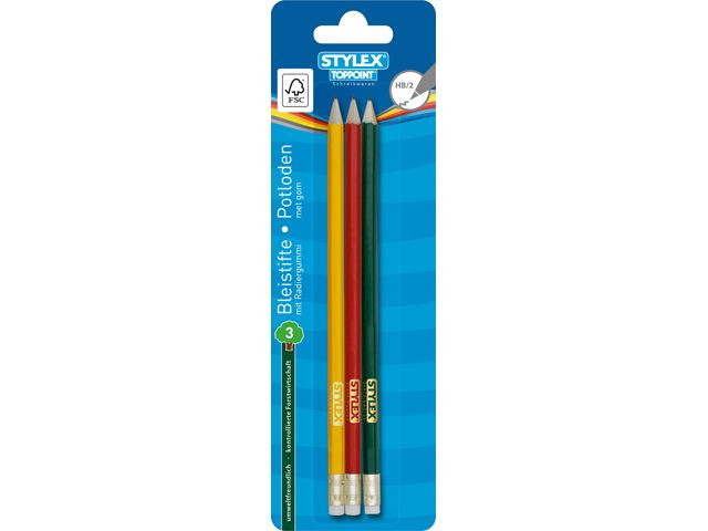 Stylex Potlood met Gum 3 Stuks