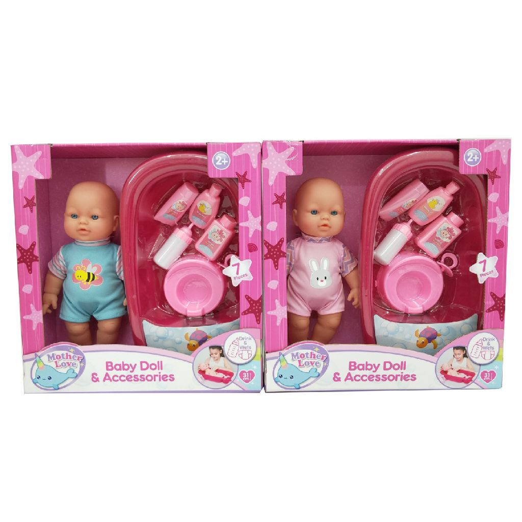 Mother Love Babypop met Bad en Accessoires - Prijs per Stuk